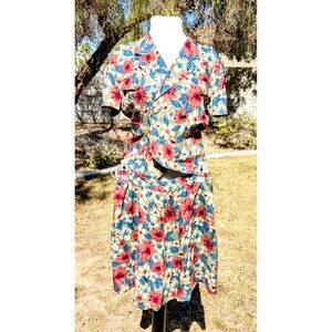 Gresom Grace of Bearings Petite 6 Double-Breasted Blouse 2-piece Dress Set EUC